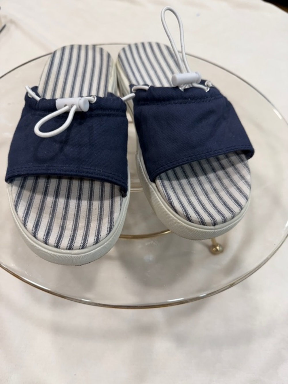 Avon Navy and White Striped Nautical Slide Sandals